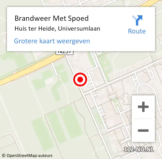 Locatie op kaart van de 112 melding: Brandweer Met Spoed Naar Huis ter Heide, Universumlaan op 11 november 2022 15:58