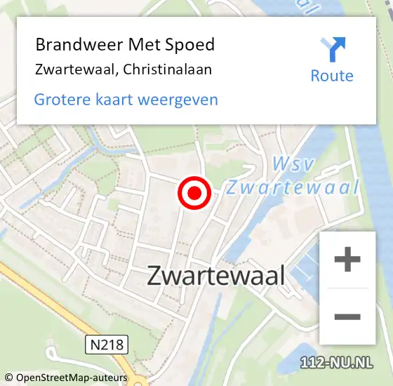 Locatie op kaart van de 112 melding: Brandweer Met Spoed Naar Zwartewaal, Christinalaan op 11 november 2022 15:59