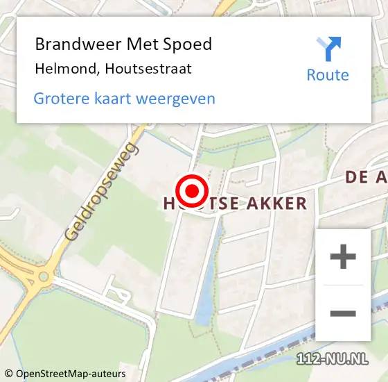 Locatie op kaart van de 112 melding: Brandweer Met Spoed Naar Helmond, Houtsestraat op 11 november 2022 16:13