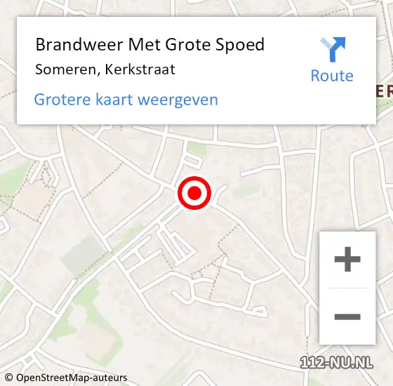 Locatie op kaart van de 112 melding: Brandweer Met Grote Spoed Naar Someren, Kerkstraat op 11 november 2022 16:18