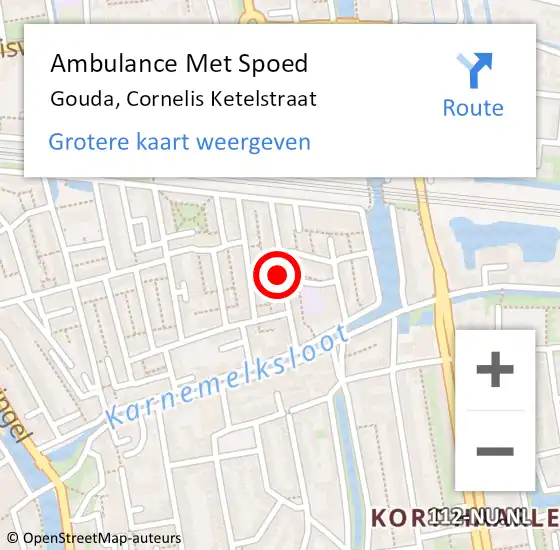 Locatie op kaart van de 112 melding: Ambulance Met Spoed Naar Gouda, Cornelis Ketelstraat op 11 november 2022 16:27