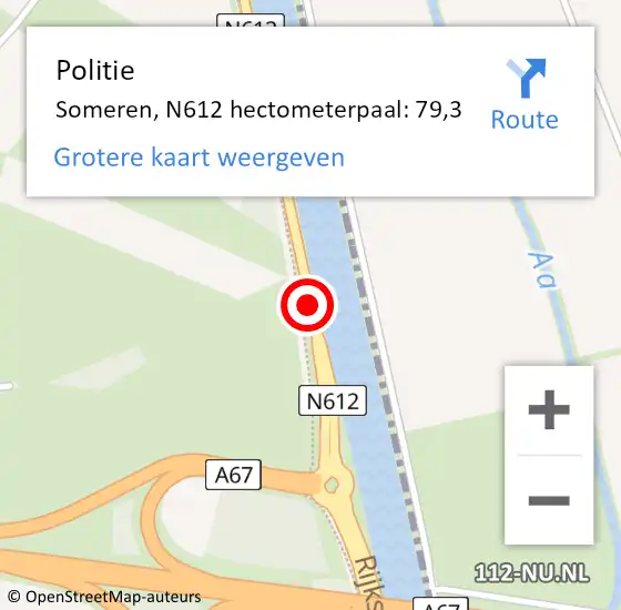 Locatie op kaart van de 112 melding: Politie Someren, N612 hectometerpaal: 79,3 op 11 november 2022 16:28