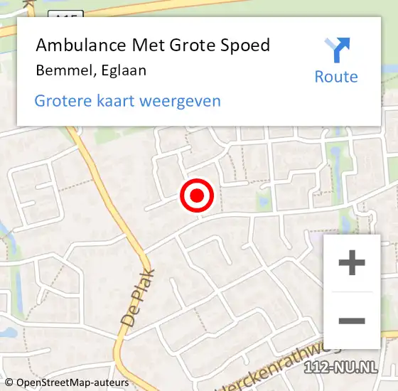 Locatie op kaart van de 112 melding: Ambulance Met Grote Spoed Naar Bemmel, Eglaan op 11 november 2022 16:37