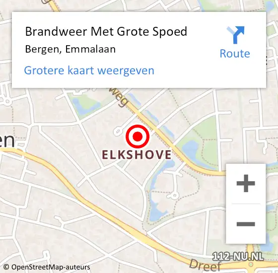 Locatie op kaart van de 112 melding: Brandweer Met Grote Spoed Naar Bergen, Emmalaan op 11 november 2022 16:41