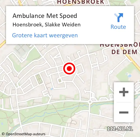 Locatie op kaart van de 112 melding: Ambulance Met Spoed Naar Hoensbroek, Slakke Weiden op 4 augustus 2014 16:52