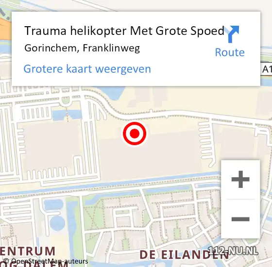 Locatie op kaart van de 112 melding: Trauma helikopter Met Grote Spoed Naar Gorinchem, Franklinweg op 11 november 2022 17:17