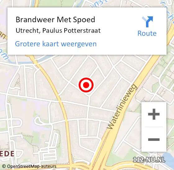 Locatie op kaart van de 112 melding: Brandweer Met Spoed Naar Utrecht, Paulus Potterstraat op 11 november 2022 17:49