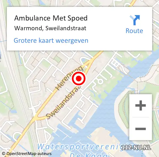 Locatie op kaart van de 112 melding: Ambulance Met Spoed Naar Warmond, Sweilandstraat op 11 november 2022 17:50