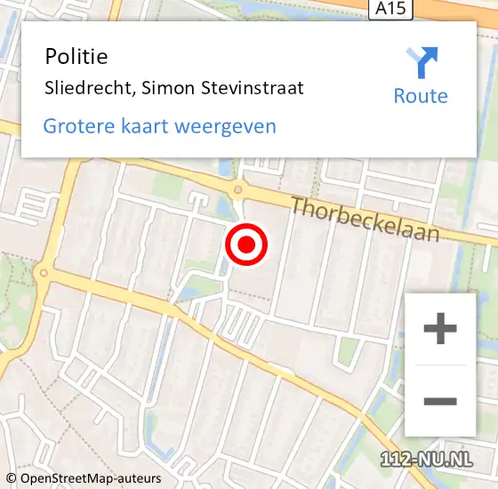 Locatie op kaart van de 112 melding: Politie Sliedrecht, Simon Stevinstraat op 11 november 2022 17:57