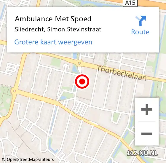 Locatie op kaart van de 112 melding: Ambulance Met Spoed Naar Sliedrecht, Simon Stevinstraat op 11 november 2022 17:58