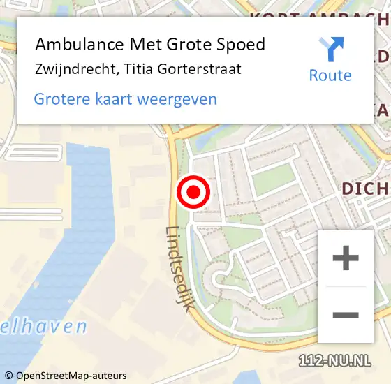 Locatie op kaart van de 112 melding: Ambulance Met Grote Spoed Naar Zwijndrecht, Titia Gorterstraat op 11 november 2022 18:02