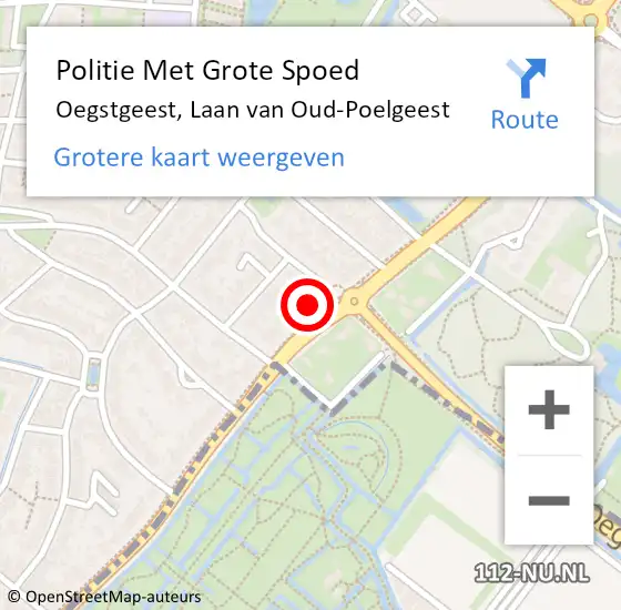 Locatie op kaart van de 112 melding: Politie Met Grote Spoed Naar Oegstgeest, Laan van Oud-Poelgeest op 11 november 2022 18:06