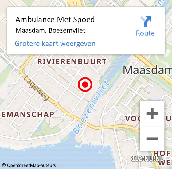 Locatie op kaart van de 112 melding: Ambulance Met Spoed Naar Maasdam, Boezemvliet op 11 november 2022 18:11