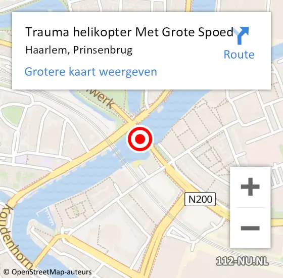 Locatie op kaart van de 112 melding: Trauma helikopter Met Grote Spoed Naar Haarlem, Prinsenbrug op 11 november 2022 18:33