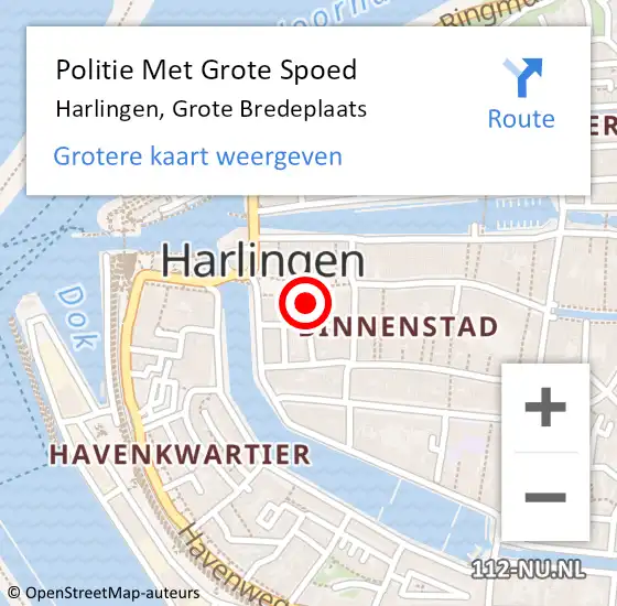 Locatie op kaart van de 112 melding: Politie Met Grote Spoed Naar Harlingen, Grote Bredeplaats op 11 november 2022 19:34