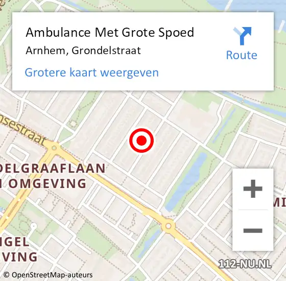 Locatie op kaart van de 112 melding: Ambulance Met Grote Spoed Naar Arnhem, Grondelstraat op 11 november 2022 19:40