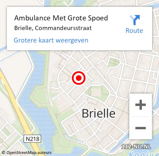 Locatie op kaart van de 112 melding: Ambulance Met Grote Spoed Naar Brielle, Commandeursstraat op 11 november 2022 19:46