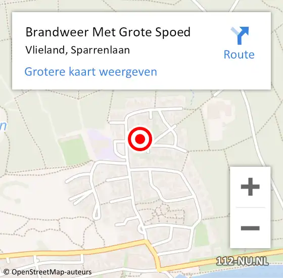 Locatie op kaart van de 112 melding: Brandweer Met Grote Spoed Naar Vlieland, Sparrenlaan op 11 november 2022 19:46