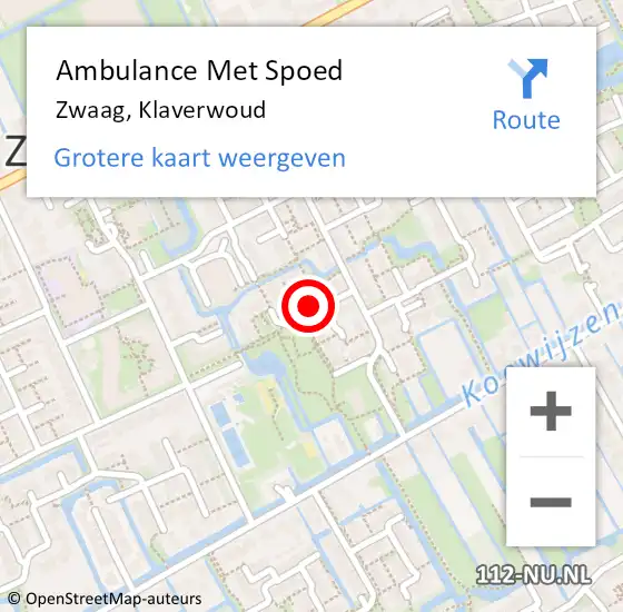 Locatie op kaart van de 112 melding: Ambulance Met Spoed Naar Zwaag, Klaverwoud op 11 november 2022 20:35