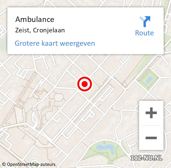 Locatie op kaart van de 112 melding: Ambulance Zeist, Cronjelaan op 4 augustus 2014 17:14