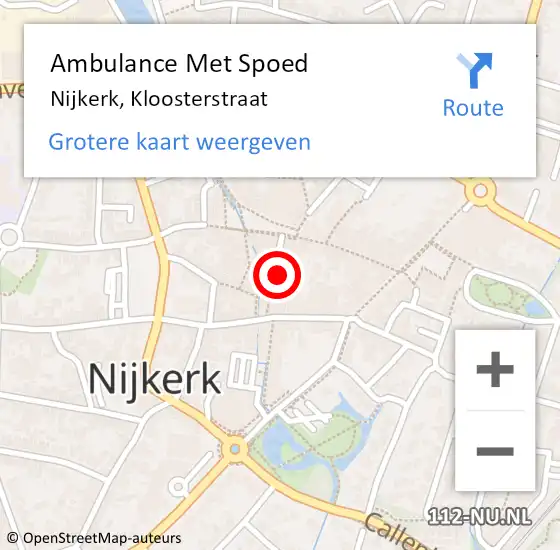 Locatie op kaart van de 112 melding: Ambulance Met Spoed Naar Nijkerk, Kloosterstraat op 11 november 2022 21:01