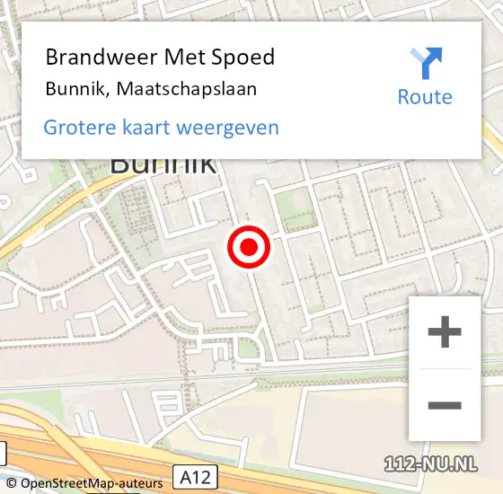 Locatie op kaart van de 112 melding: Brandweer Met Spoed Naar Bunnik, Maatschapslaan op 11 november 2022 21:45