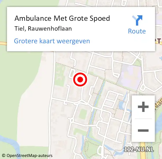 Locatie op kaart van de 112 melding: Ambulance Met Grote Spoed Naar Tiel, Rauwenhoflaan op 11 november 2022 22:51