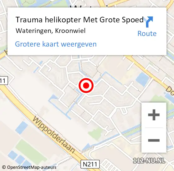 Locatie op kaart van de 112 melding: Trauma helikopter Met Grote Spoed Naar Wateringen, Kroonwiel op 11 november 2022 22:57