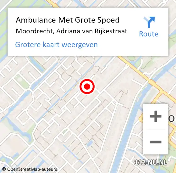 Locatie op kaart van de 112 melding: Ambulance Met Grote Spoed Naar Moordrecht, Adriana van Rijkestraat op 4 augustus 2014 17:26