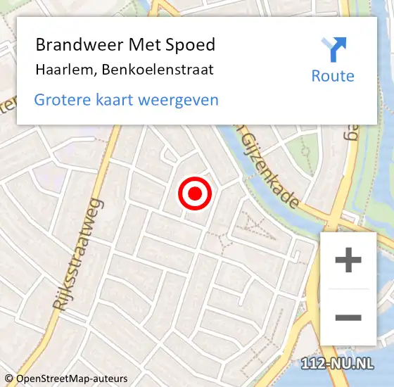 Locatie op kaart van de 112 melding: Brandweer Met Spoed Naar Haarlem, Benkoelenstraat op 11 november 2022 23:21