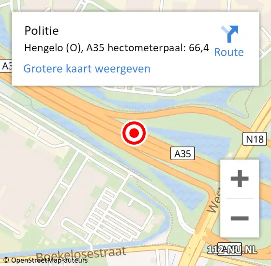 Locatie op kaart van de 112 melding: Politie Hengelo (O), A35 hectometerpaal: 66,4 op 11 november 2022 23:31