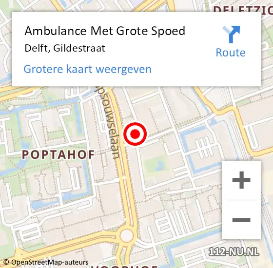 Locatie op kaart van de 112 melding: Ambulance Met Grote Spoed Naar Delft, Gildestraat op 11 november 2022 23:46