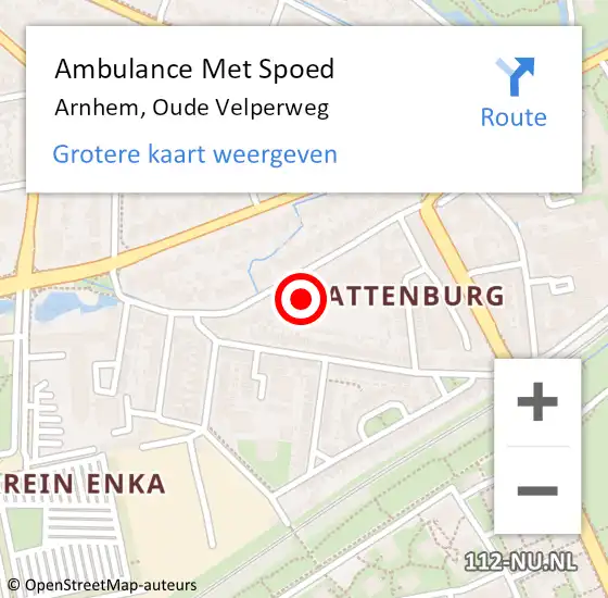Locatie op kaart van de 112 melding: Ambulance Met Spoed Naar Arnhem, Oude Velperweg op 11 november 2022 23:49