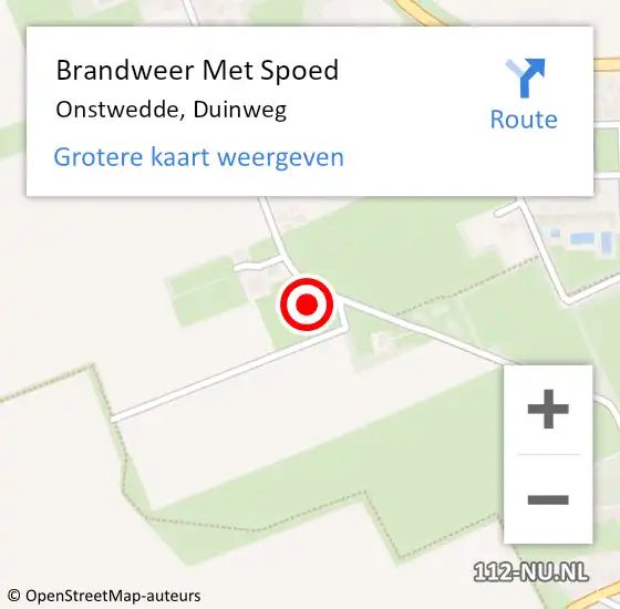 Locatie op kaart van de 112 melding: Brandweer Met Spoed Naar Onstwedde, Duinweg op 12 november 2022 00:29