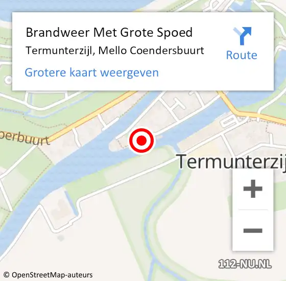 Locatie op kaart van de 112 melding: Brandweer Met Grote Spoed Naar Termunterzijl, Mello Coendersbuurt op 12 november 2022 00:43