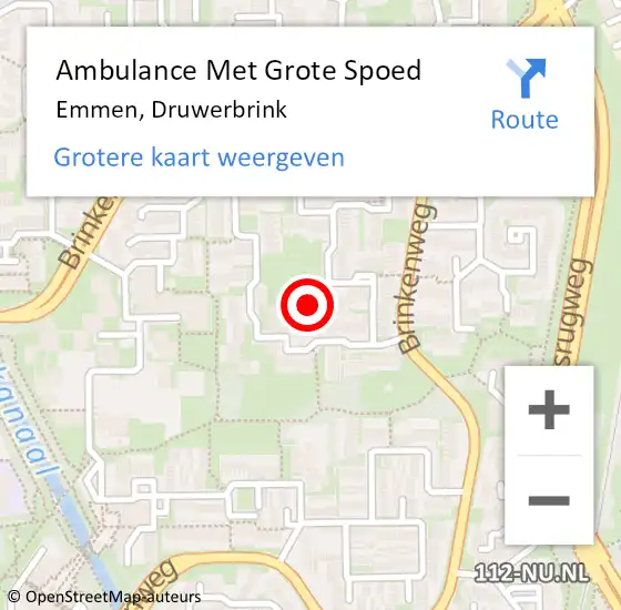 Locatie op kaart van de 112 melding: Ambulance Met Grote Spoed Naar Emmen, Druwerbrink op 12 november 2022 00:53