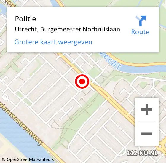 Locatie op kaart van de 112 melding: Politie Utrecht, Burgemeester Norbruislaan op 12 november 2022 01:08