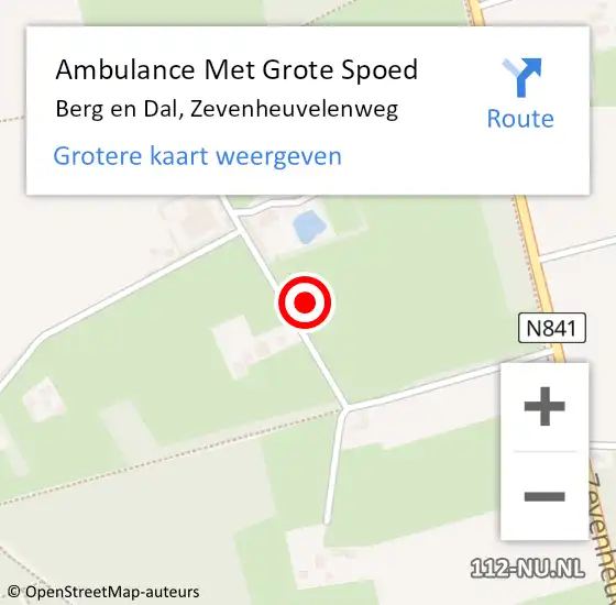 Locatie op kaart van de 112 melding: Ambulance Met Grote Spoed Naar Berg en Dal, Zevenheuvelenweg op 12 november 2022 02:21