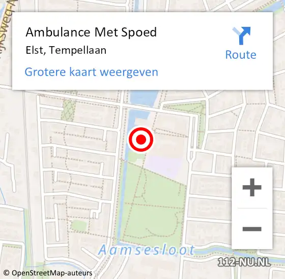 Locatie op kaart van de 112 melding: Ambulance Met Spoed Naar Elst, Tempellaan op 12 november 2022 02:33