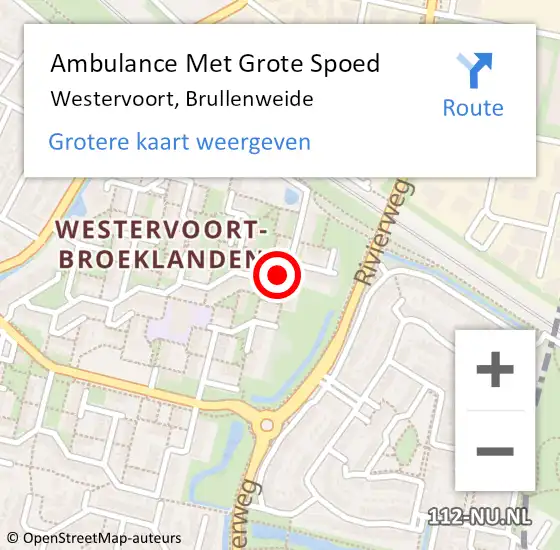 Locatie op kaart van de 112 melding: Ambulance Met Grote Spoed Naar Westervoort, Brullenweide op 12 november 2022 04:50
