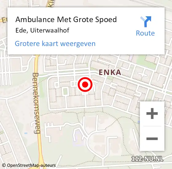 Locatie op kaart van de 112 melding: Ambulance Met Grote Spoed Naar Ede, Uiterwaalhof op 12 november 2022 04:57