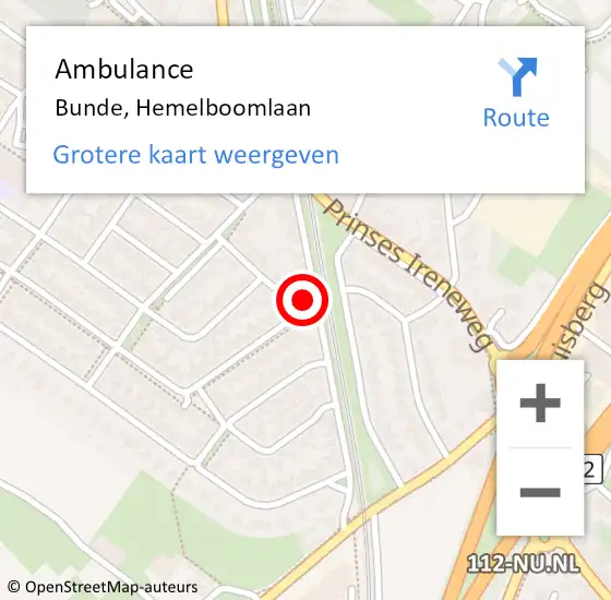 Locatie op kaart van de 112 melding: Ambulance Bunde, Hemelboomlaan op 4 augustus 2014 17:44