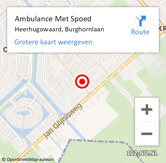 Locatie op kaart van de 112 melding: Ambulance Met Spoed Naar Heerhugowaard, Burghornlaan op 12 november 2022 05:40