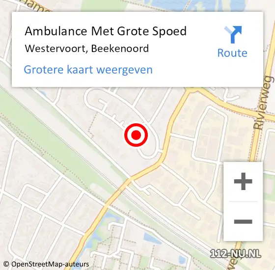 Locatie op kaart van de 112 melding: Ambulance Met Grote Spoed Naar Westervoort, Beekenoord op 12 november 2022 07:26