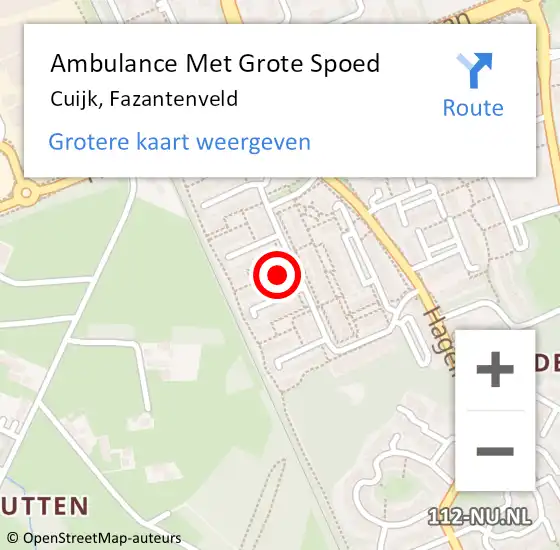 Locatie op kaart van de 112 melding: Ambulance Met Grote Spoed Naar Cuijk, Fazantenveld op 12 november 2022 07:28