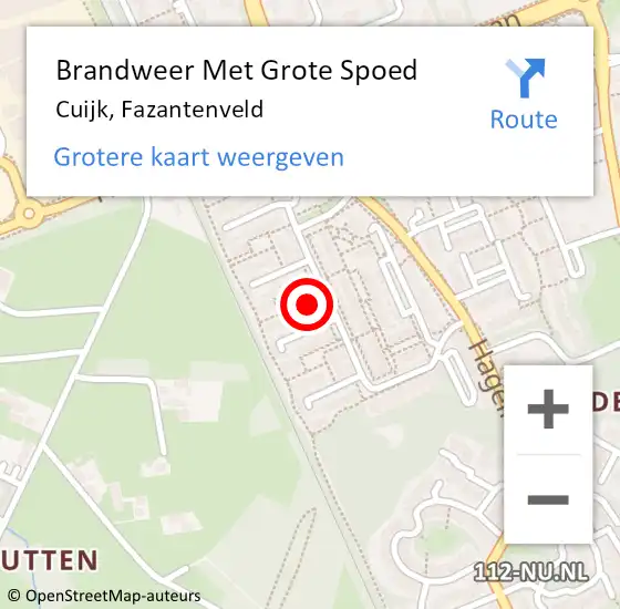 Locatie op kaart van de 112 melding: Brandweer Met Grote Spoed Naar Cuijk, Fazantenveld op 12 november 2022 07:38