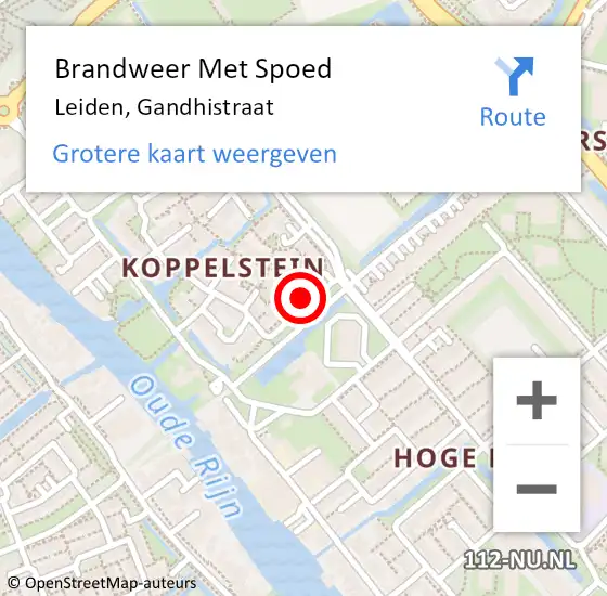 Locatie op kaart van de 112 melding: Brandweer Met Spoed Naar Leiden, Gandhistraat op 12 november 2022 07:39