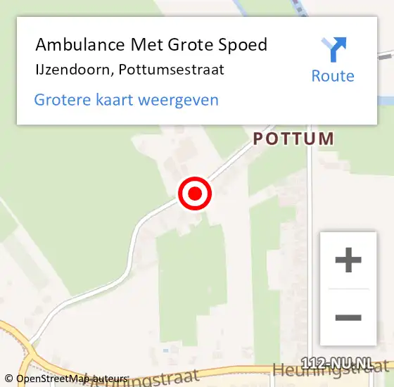 Locatie op kaart van de 112 melding: Ambulance Met Grote Spoed Naar IJzendoorn, Pottumsestraat op 12 november 2022 07:47