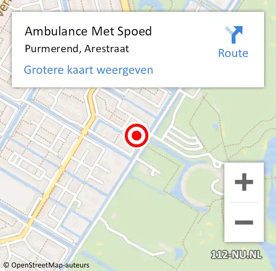 Locatie op kaart van de 112 melding: Ambulance Met Spoed Naar Purmerend, Arestraat op 12 november 2022 08:45