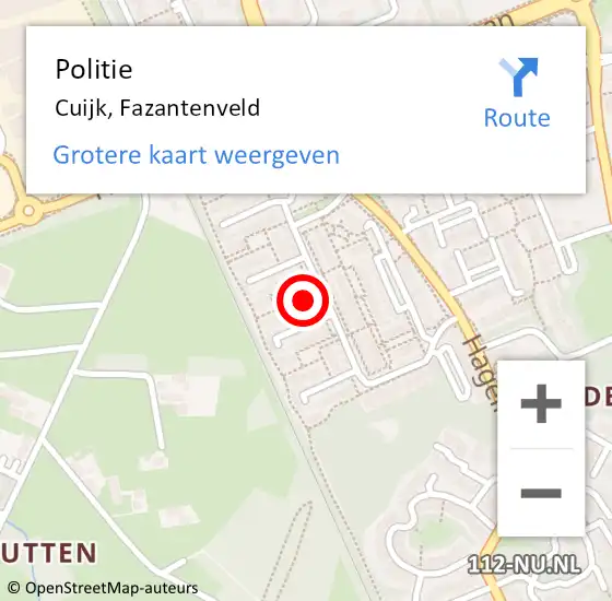 Locatie op kaart van de 112 melding: Politie Cuijk, Fazantenveld op 12 november 2022 08:52